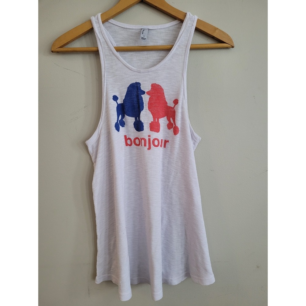 Vintage French Poodle Bonjour White Tank Top Size Small Techstyles